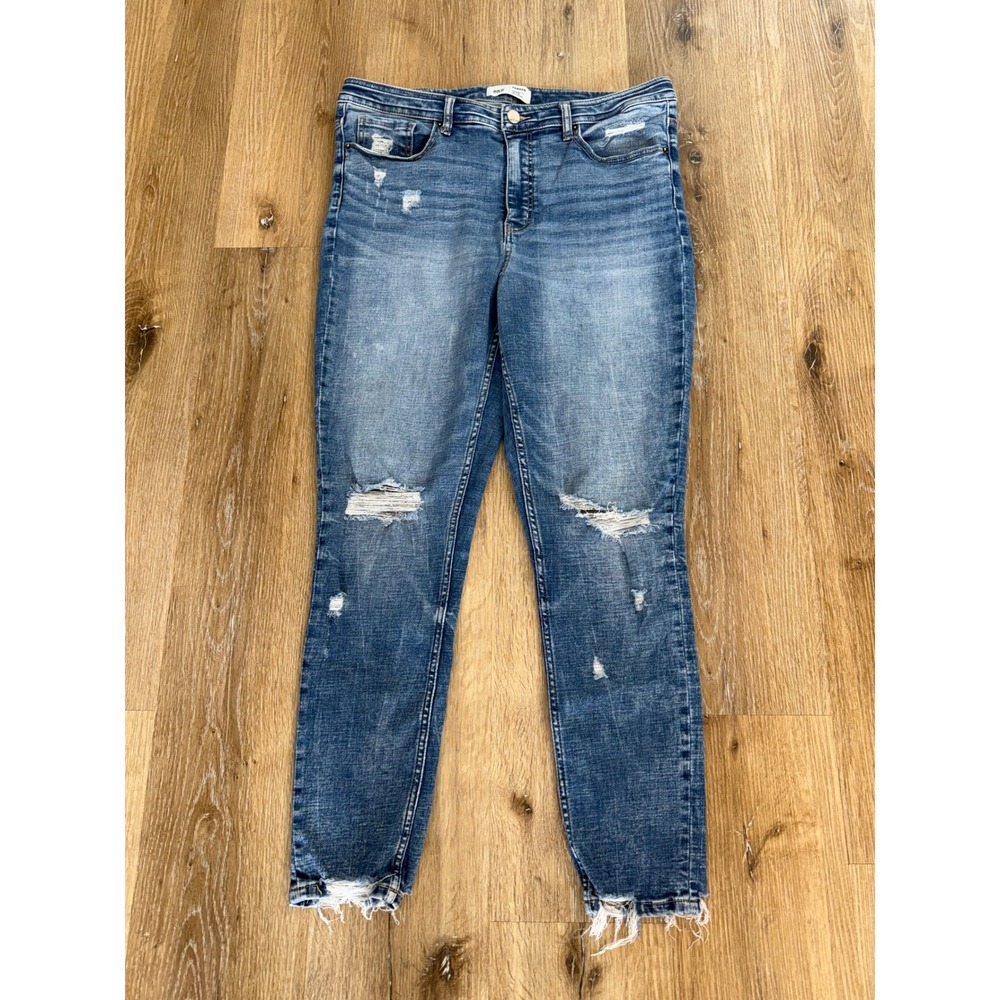 BKE Parker Boho Distressed Ankle Skinny Jeans Women 32 Medium Wash High Rise